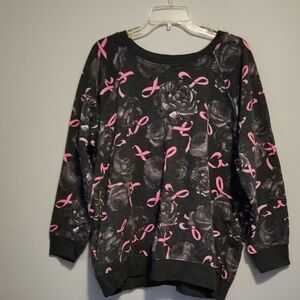 torrid Black Pullover Sweatshirt with Pink Ribbon & Rose Print
